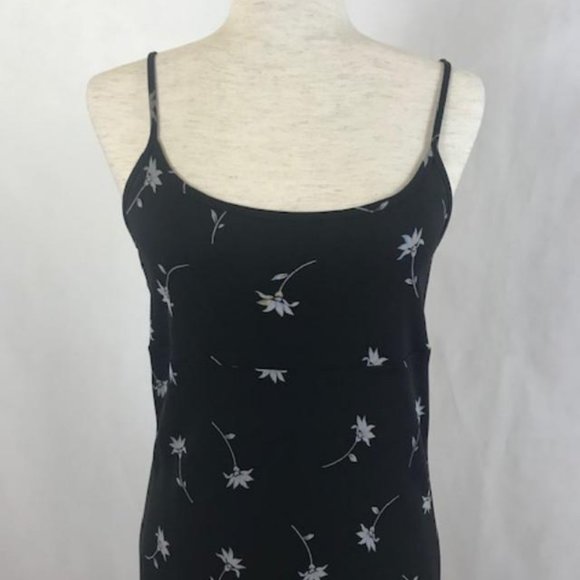 EUC Black with Floral Print Slip Midi Dress Size 6 - Picture 5 of 10